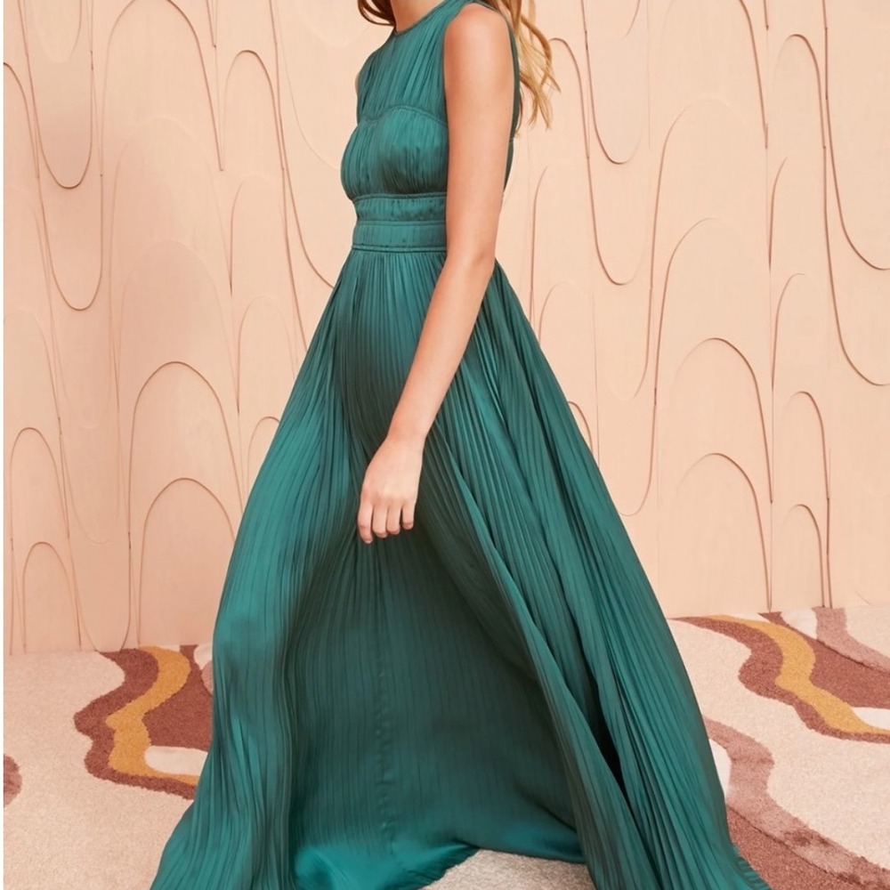 Ulla Johnson Delia Gown Jadeite Green Pleated Satin Maxi Dress Sleeveless Gown - Picture 6 of 10